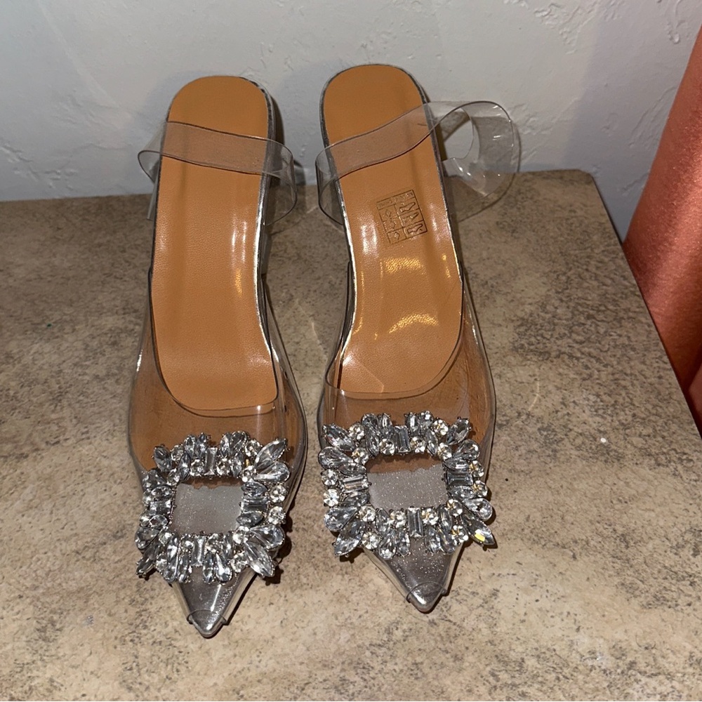 Clear Heels with Silver Embellishments